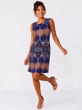 Ruff Hewn Geometric Ikat Print Tank Sleeveless Knit Shift Dress - Size L - NWT